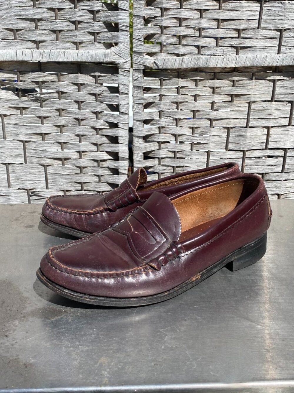 90s Dexter Burgundy Oxblood Leather Penny Loafers Moccasin Stitching Vintage 9.5